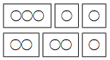 5個のボールを3つの箱に分ける2通りが上下に並んでいる。上段は左から3個・1個・1個、下段は左から2個・2個・1個のボールが箱に入っている。